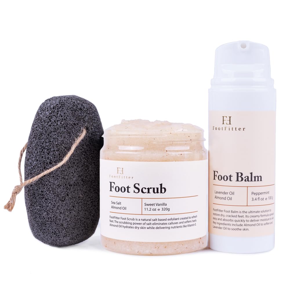 Set de cuidado de pies de pedicura con exfoliante de sal marina, piedra pómez volcánica y bálsamo reparador para piel seca, talones agrietados y pies ásperos