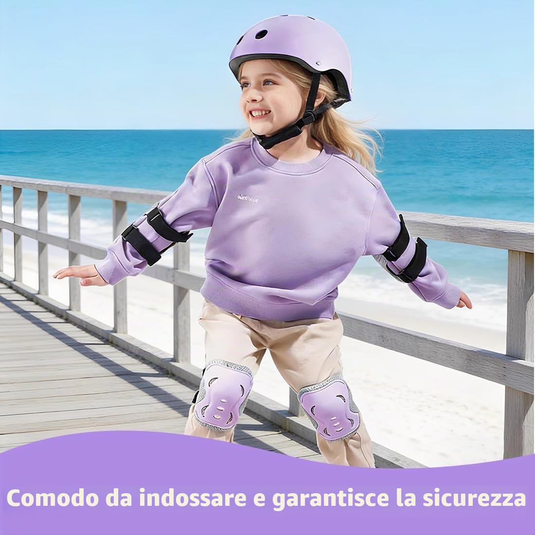 Protezione Kit per Bambini, 6 in 1 Ginocchiere, Gomitiere, Tutore Polso Protezioni Set, Regolabile Attrezzatura Protettiva per Skateboard, Scooter e Rollerblade