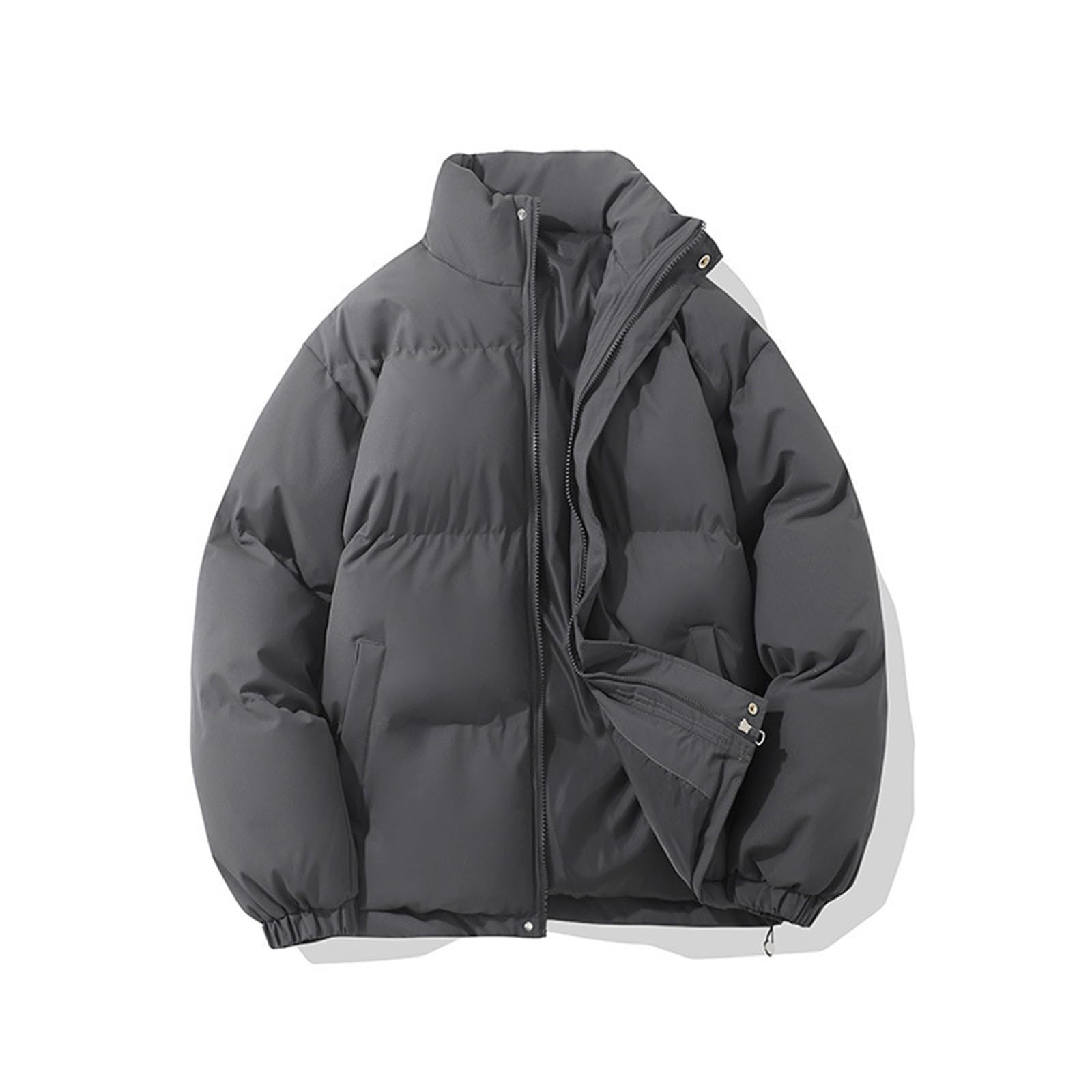 Women's Quilted Winter Unisex Plain Warm Lined with Stand Up Collar Thickened Padded with Zip Outdoor Long Sleeve Coat Casual Down Maglia Pile Montagna