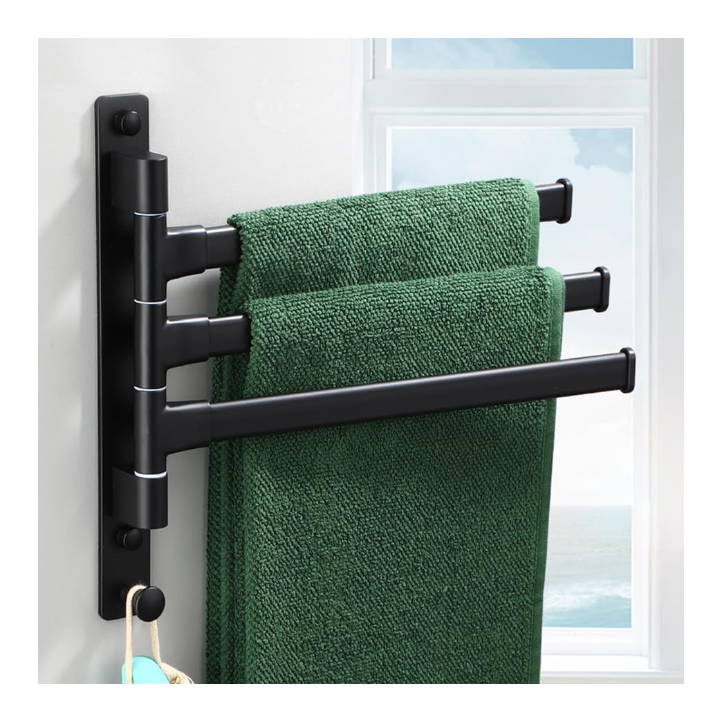 LMYSXAOZ Modern Black Bath Towel Holder Swing Out Bar, Bathroom Hand Rack 4-Bar Folding Arm Swivel Hanger Wall Mount,Space Saving Swinging Bar for black-3Bar
