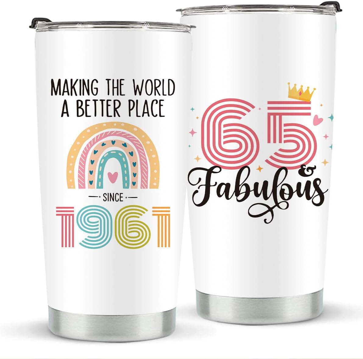 65th Birthday Gifts for Women, 1961 65th Birthday Decorations for Woman, 65 Year Old Gifts For Women, Grandma, Wife, Her, 20 oz Stainless Steel Vacuum Insulated Tumbler