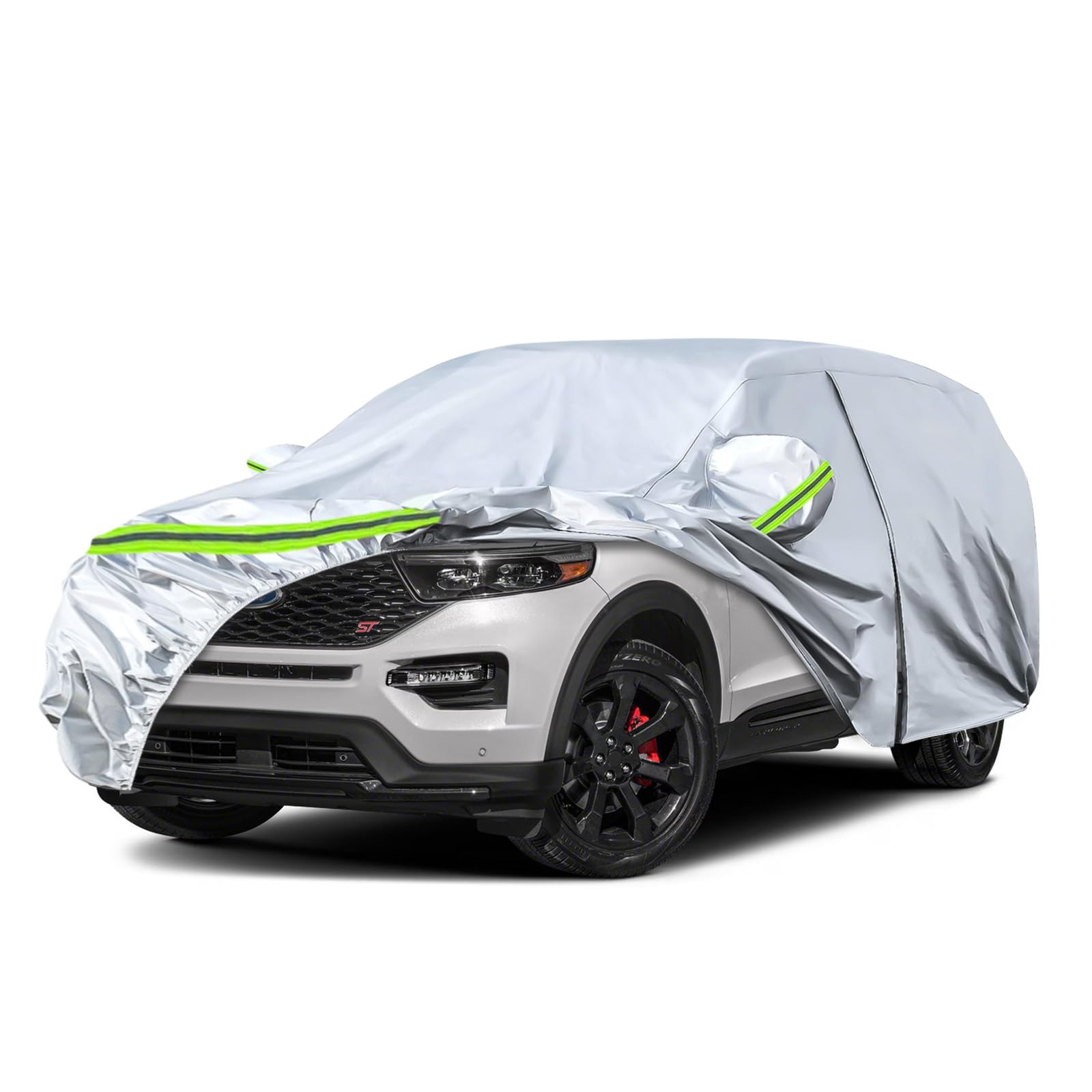 6 Layers Waterproof Car Covers Replace for 2011-2026 Ford Explorer | Silver All Weather Car Cover with Cotton Liner, Zipper Door, Windproof Bands for Snow Rain Dust Protection