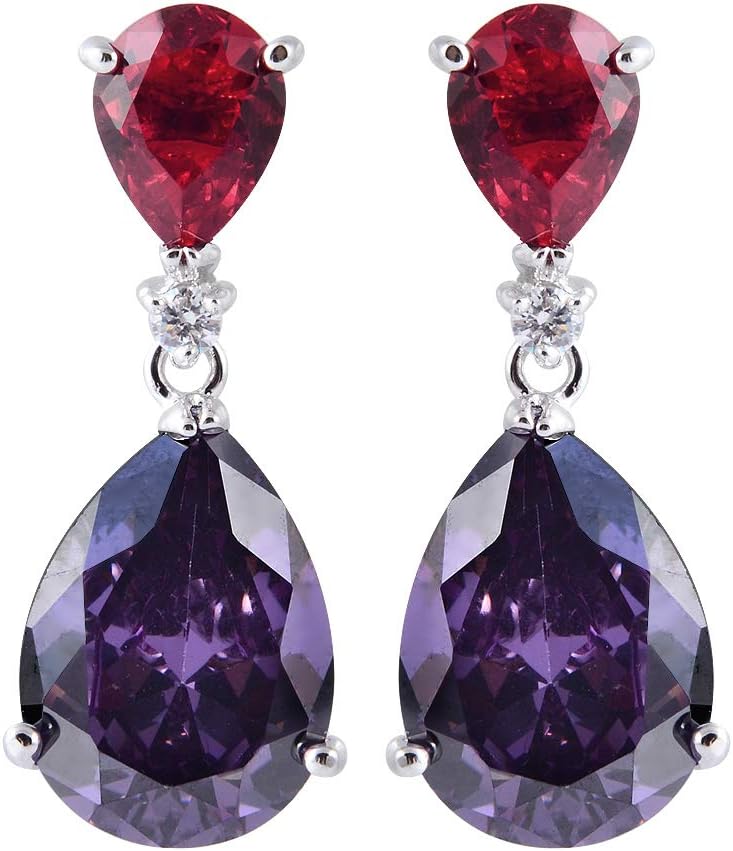[RIZILIA CELEBOX] Teardrop Dangle Pierced Earrings with Pear Cut Gemstones CZ [9 Colours available] in 18K White Gold Plated, Celebrity inspired by Angelina Jolie