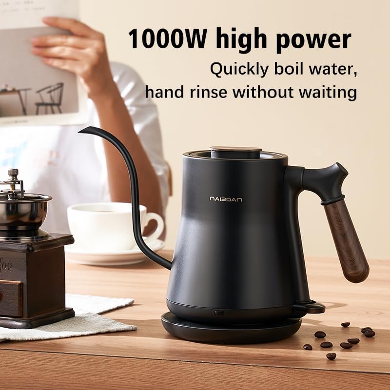 Electric Gooseneck Pour Over Coffee & Tea Kettle - 1000W Rapid Heating, 0.8L Stainless Steel, Auto Shut-Off, Boil Dry Protection, BPA Free