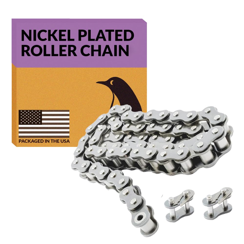 PGN #40 Nickel Plated Roller Chain - 10 Feet + 2 Free Connecting Links - #40NP - Anti-Corrosion Chains for Bycicles, Mini Bikes, Motorcycles, Go-Karts, Home and Industrial Machinery - 239 Links