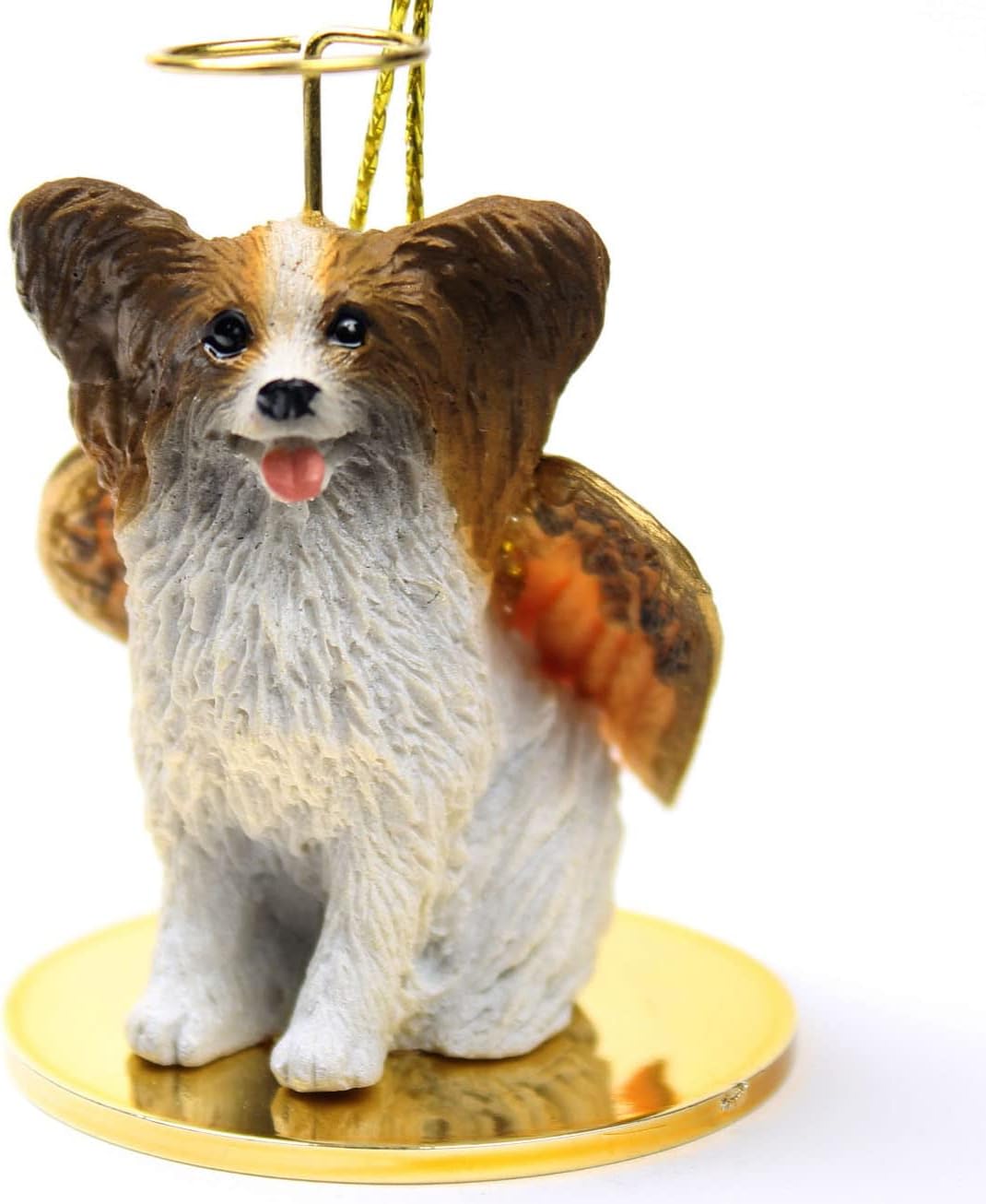 PAPILLON (BROWN WHITE) ANGEL DOG CHRISTMAS ORNAMENT HOLIDAY Figurine Statue