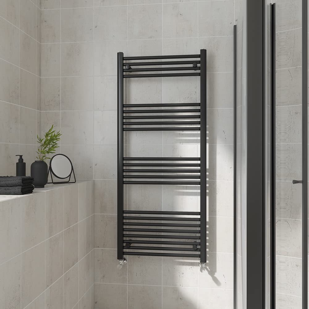 Warmehaus Straight Heated Towel Rail Black Bathroom Ladder Style Radiator Central Heating 1400x600mm