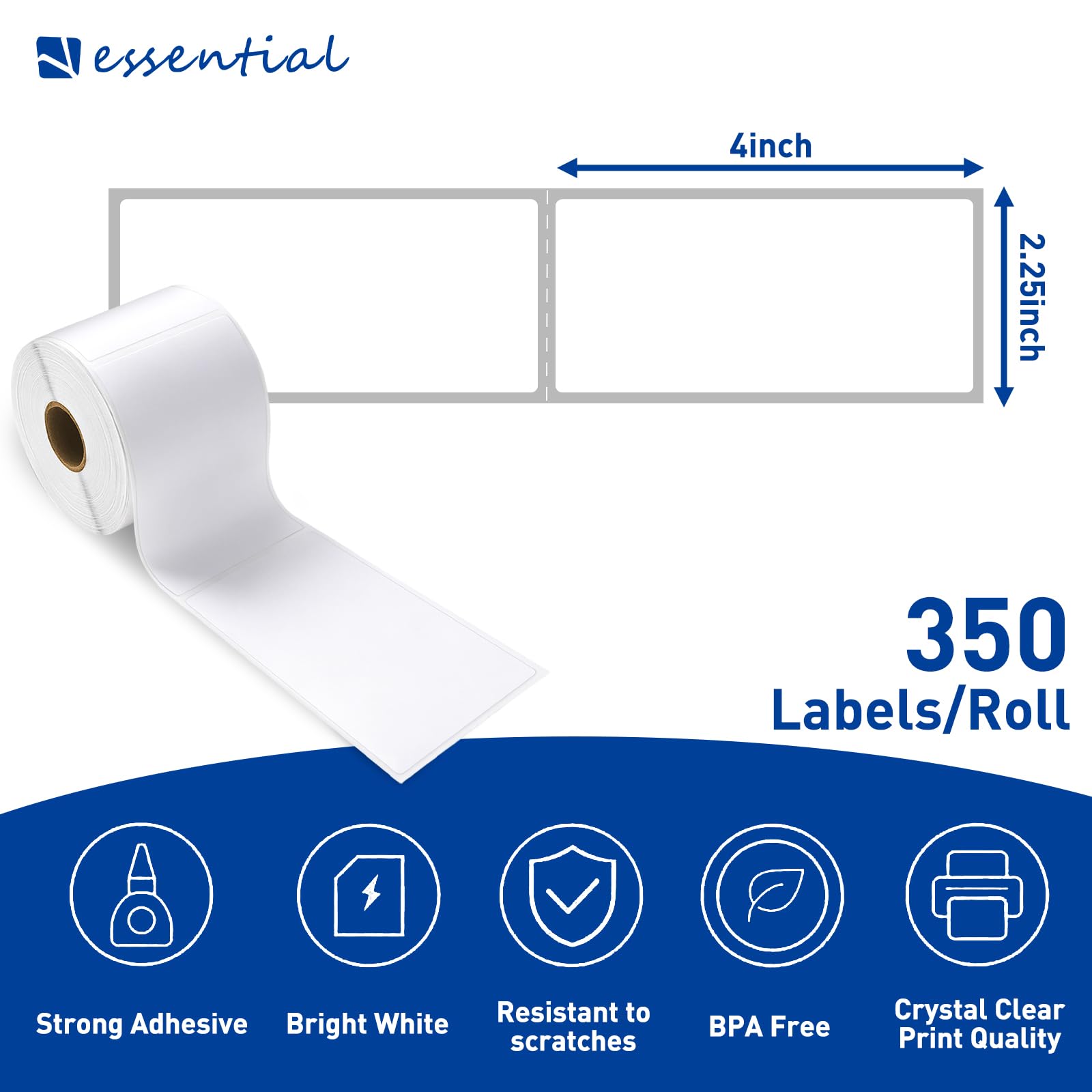 ESSENTIAL Etichette con codice a barre termico diretto da 5,7 x 10,2 cm, etichette di spedizione, impermeabili e resistenti ai graffi, 350 etichette di rotolo (12 rotoli)