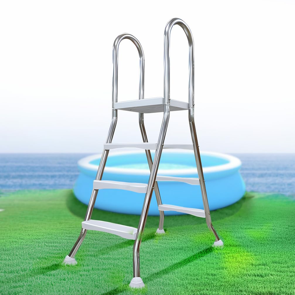 Escalera de Piscina de Doble Cara con Estructura de Acero para Piscinas Elevadas, Escalera de Piscina de Doble Cara de 3 Peldaños para Piscinas de 110 cm, Capacidad 250 kg,110cm