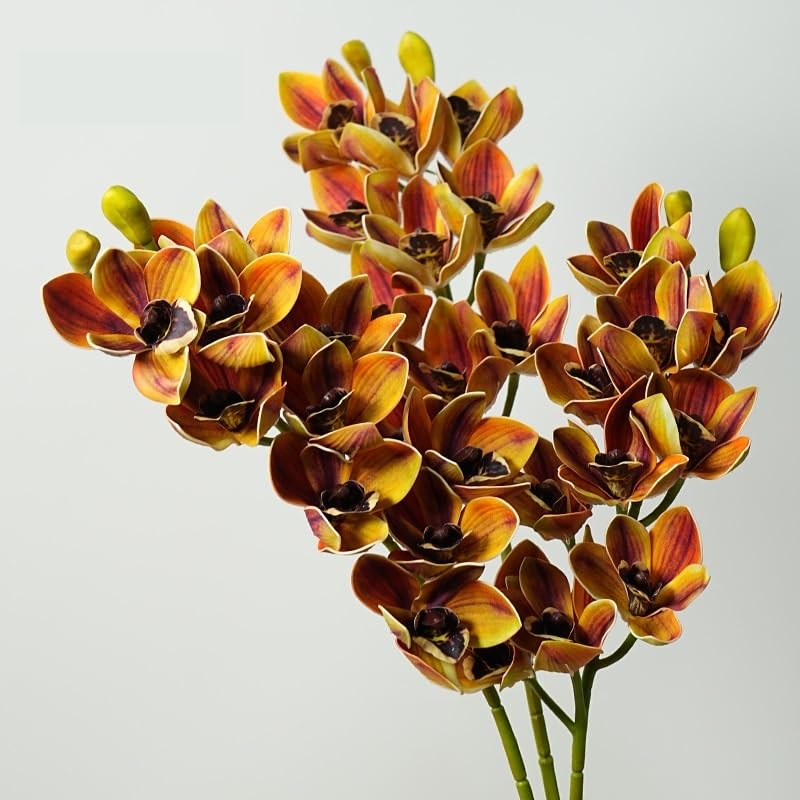 künstliche Blumen 2 Stück künstliche Cymbidium-Orchideen-Blumenpflanze, 3D-Druck, Vanda 10 Köpfe, Latex-Phalaenopsis-Blume for Zuhause Decoration(Rose)