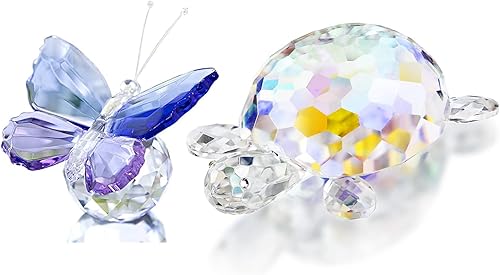 H&D Hyaline & Dora - Adorno de animal cortado con cristales para oficina, hogar, mesa, pisapapeles, regalo para dama, mariposa y tortuga