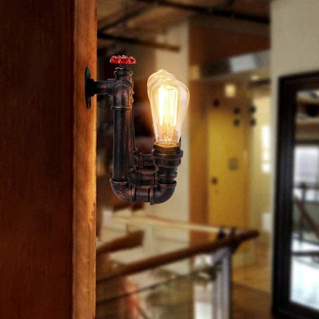 Retro Wandlampe Vintage Industriedesign – Wasserrohr-Optik, E27, Metall Rostfarben, Für Flur & Schlafzimmer