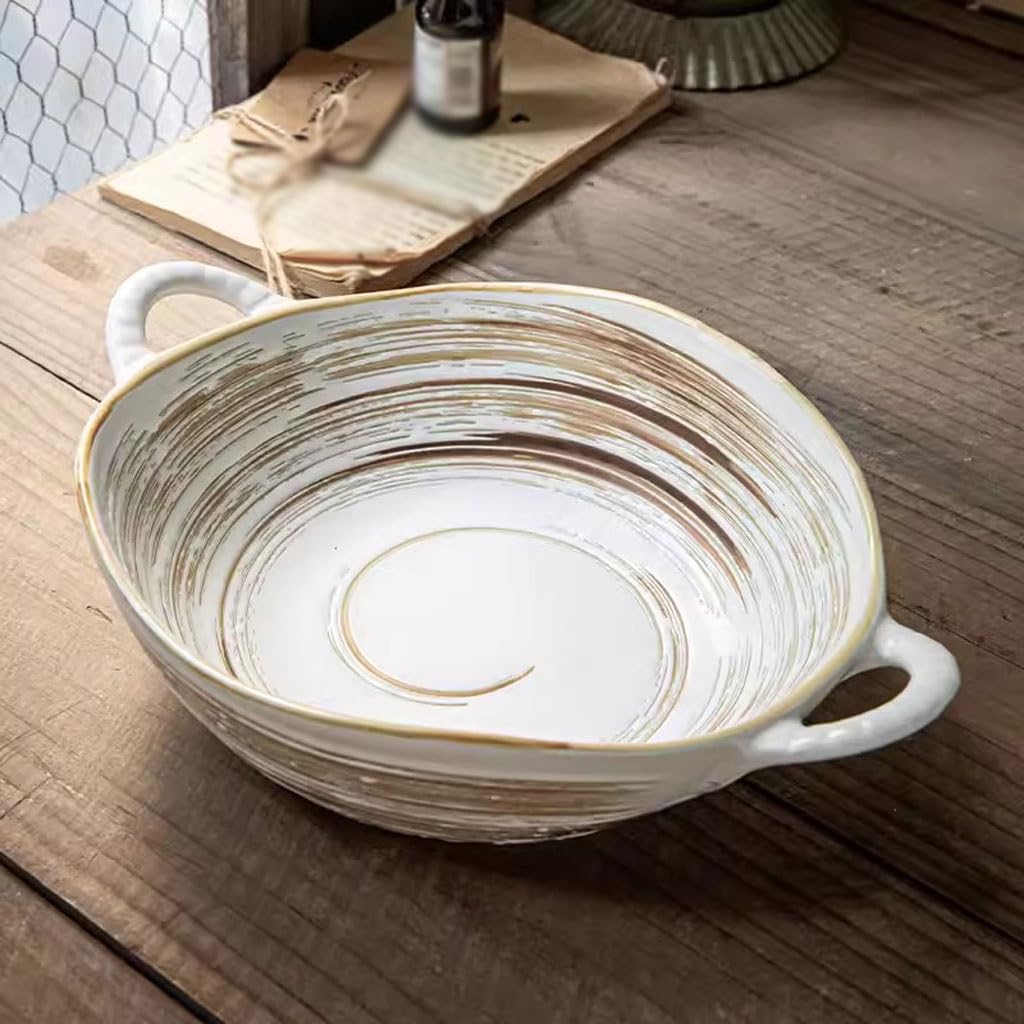 Duże Miski Sałatkowe Miska na Zupę Salad Bowl Double-eared Bowl Irregular Restaurant Household Vegetable And Fruit Salad Ceramic Bowl Noodle Bowl Miski Kuchenne Miska do Sałatek, Owoców,