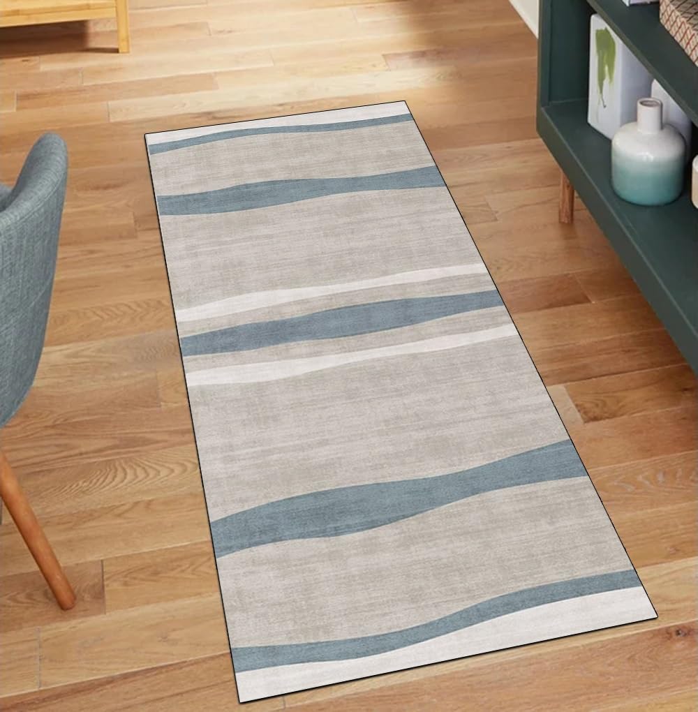 Teppichflur Küchen Meterware rutschfest Grau Blau Abstrakt 60x280CM Teppich Läufer Flur Lang Waschbar Teppichläufer Korridor Polyester Wohnzimmer Schmutzfangmatte