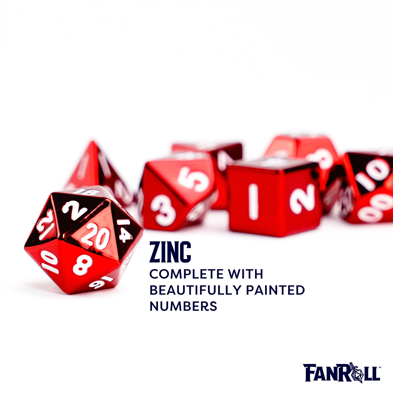 Metal Dice: 16mm Painted Polyhedral Dice Set of 7 - Red