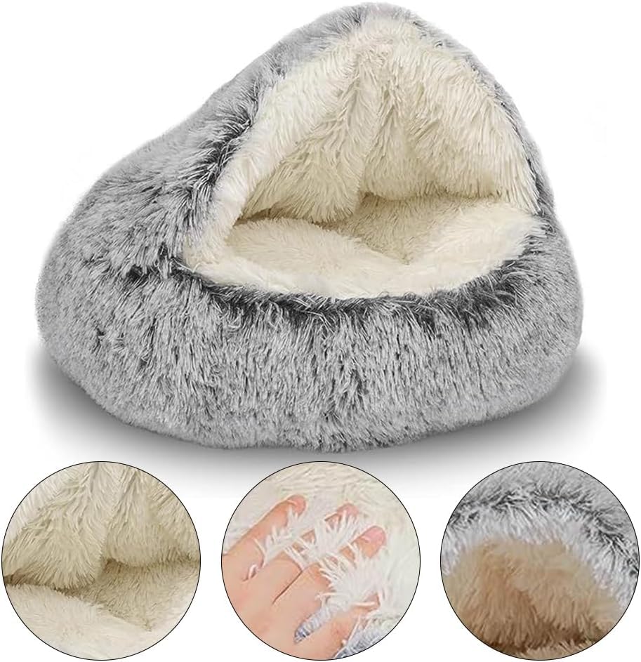 Umllpet Kätzchenbett Katzenhöhle, Haustier Schlafsack Indoor, Weiches Plüsch Warm Winter Haustierbett, 50x50 cm für Katzen und Kleine Hunde (Grau)