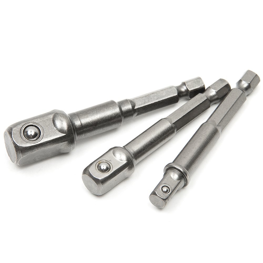 Adattatore per chiavi a bussola set 3 pezzi - gambo esagonale per einnesto su mandrini, adatto per bussole 1/4, 3/8, 1/2 pollice, Grigio - Adattatore esagonale per 1/4", 1/2", 3/8" quadrati