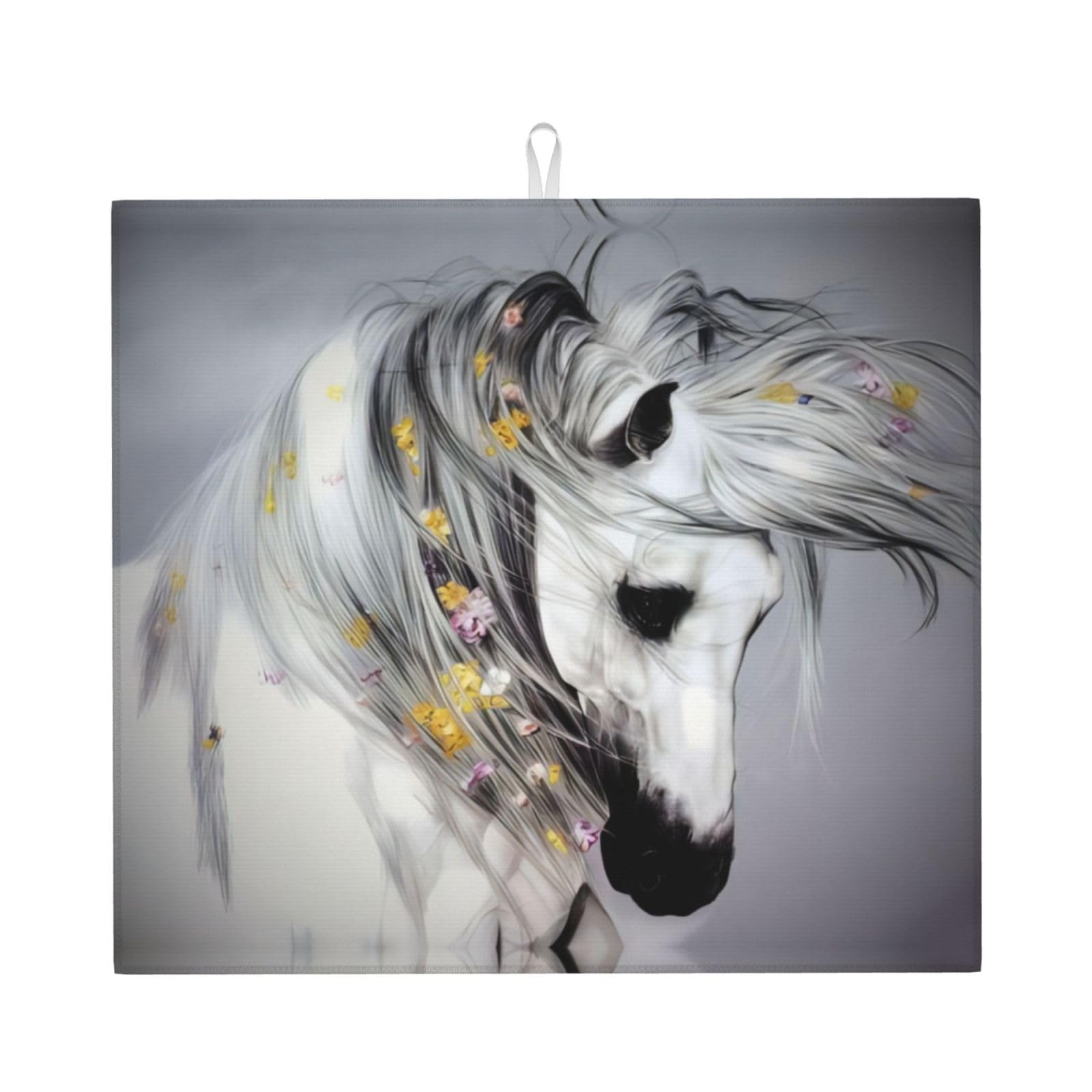 YYHWHJDE Horse Prints Kitchen Drying Mat - Absorbent Dish Drying Throw with Vibrant Prints, Quick-Dry Countertop Layer for Dishes & Appliances - Non-Slip & Foldable
