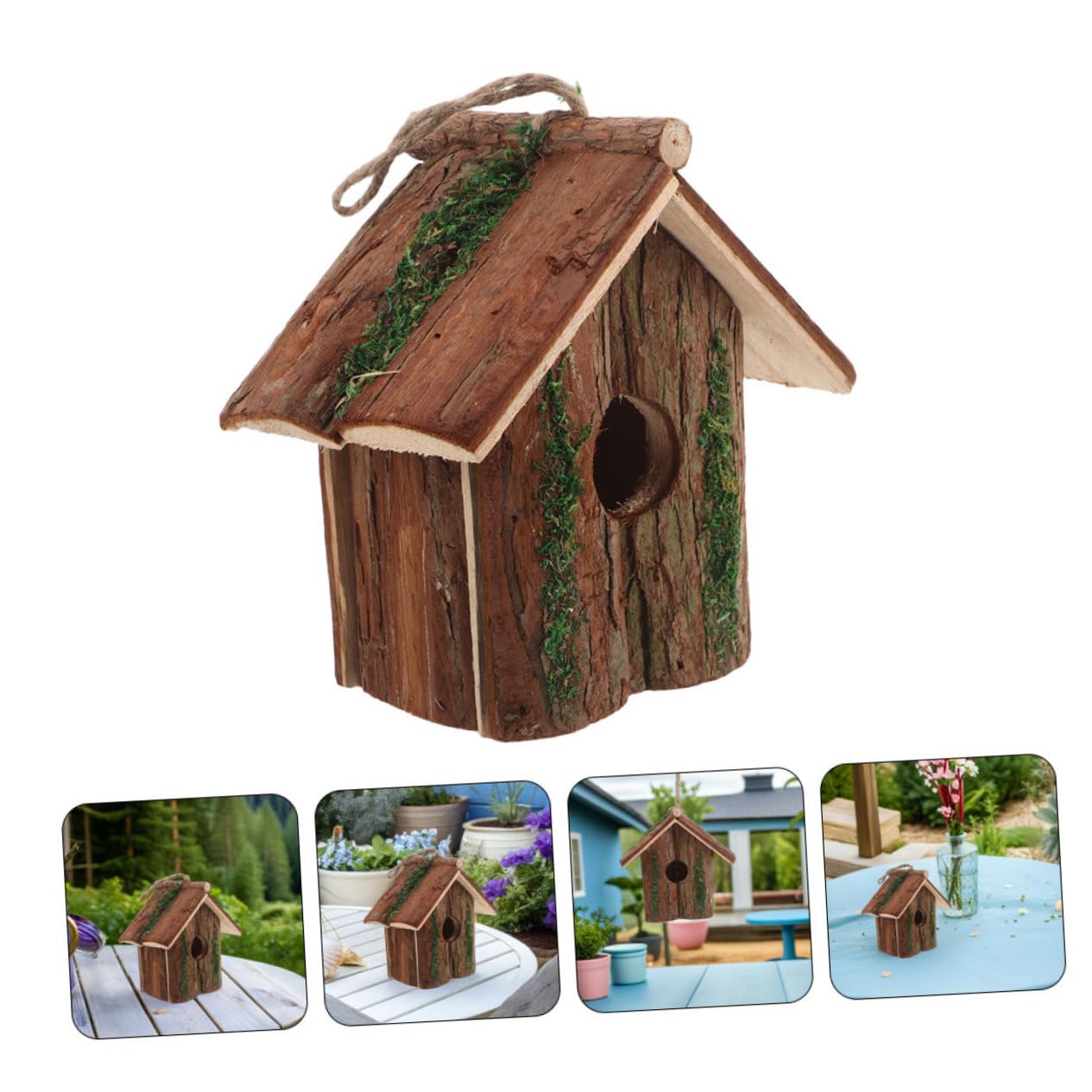 2 Piezas Casa de Pájaros Colgante Exterior Madera Natural Estilo Cabaña con para Colibríes Nido Decoración Jardín Ecológica Rústica