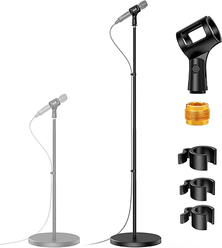 InnoGear Soporte de micrófono telescópico, altura ajustable de 22 a 68 pulgadas, soporte de micrófono con base ponderada en el suelo, soporte de