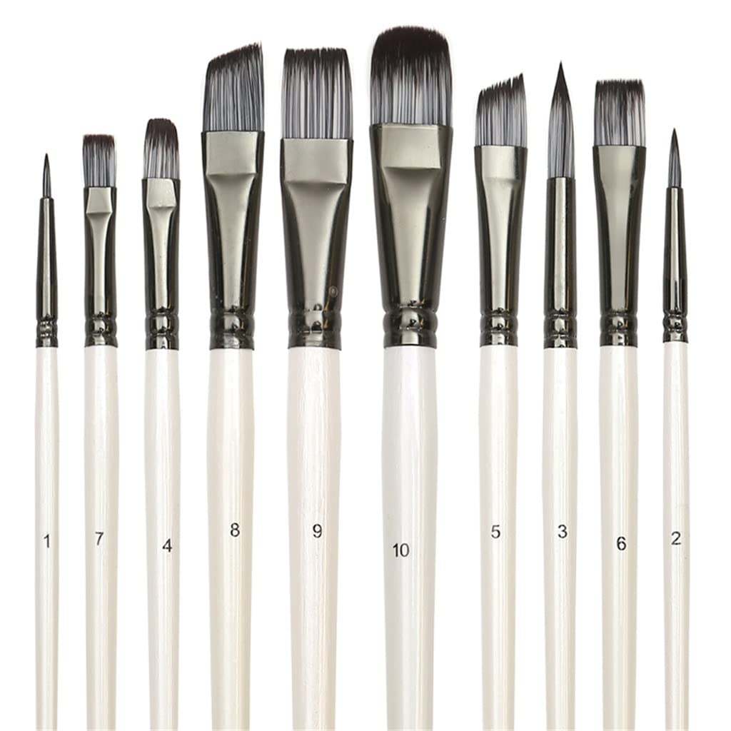 BAtlam Juego de Pinceles para Pintura, para Arte, óleo, Acuarela, Artista, Lienzo, Puntas de Nailon sintético, Paquete de 10