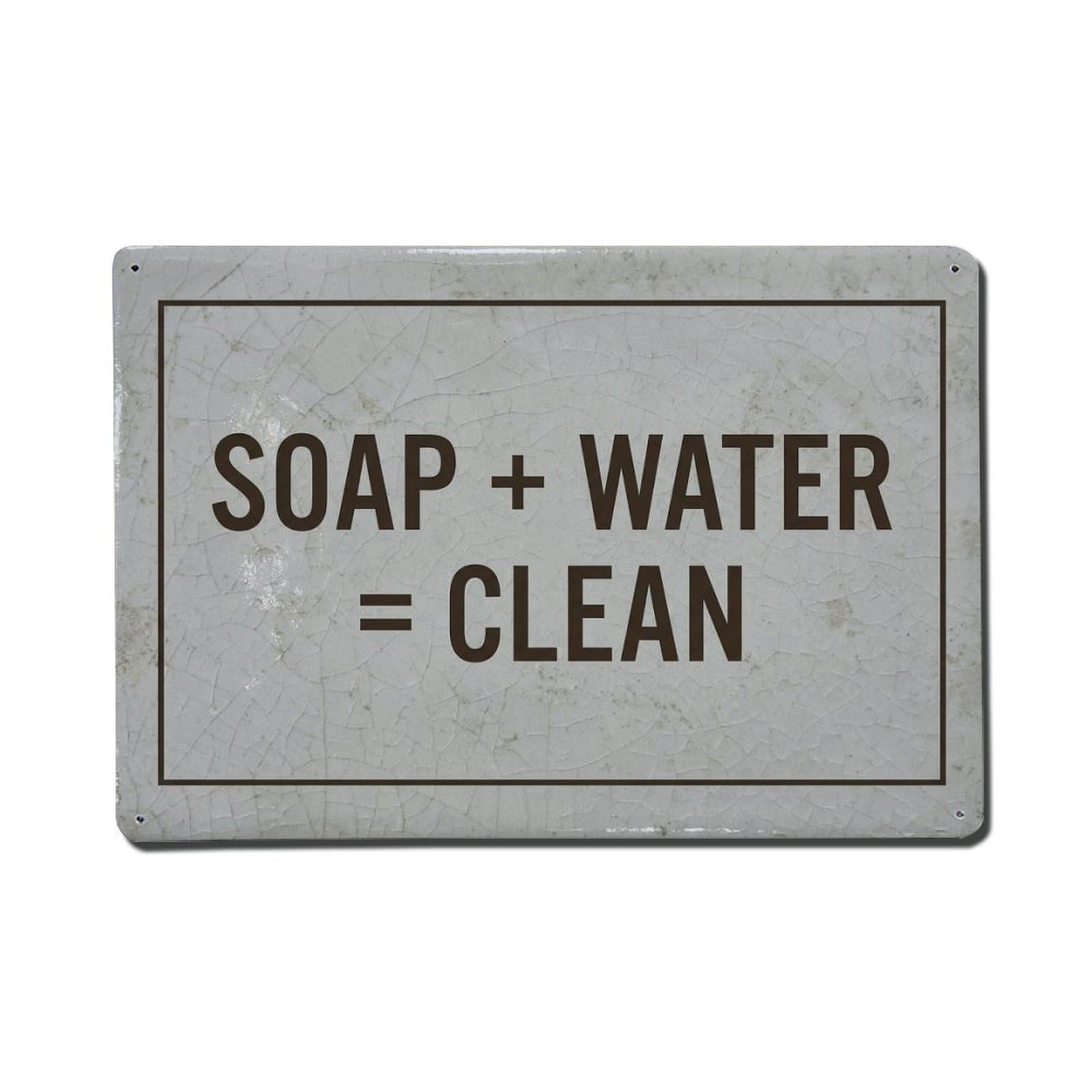 Olhnbad Style Soap And Water Equals Clean Hand Washing Quote Metal Tin Sign