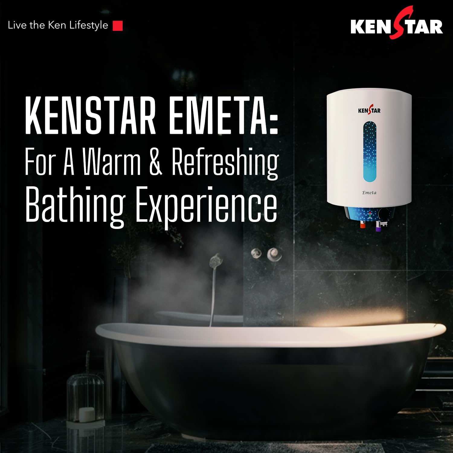 Kenstar Emeta 15L Vertical Storage Water Heater for Home| 5-Star Rated Geyser| Multiple Safety Systems with Advanced 3 Level Safety| White & Black 3