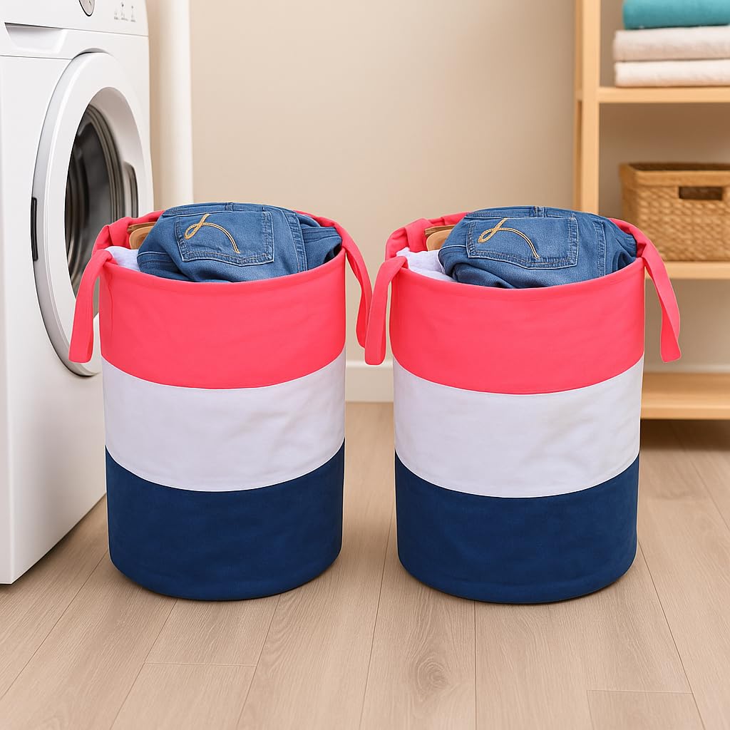 Durable and Collapsible Non Woven Laundry Storage Bag with Handles Clothes & Toys Storage Foldable Laundry Bag Combo Pack of 2 Pieces (Pink, 45 L) (Pink)-image-30