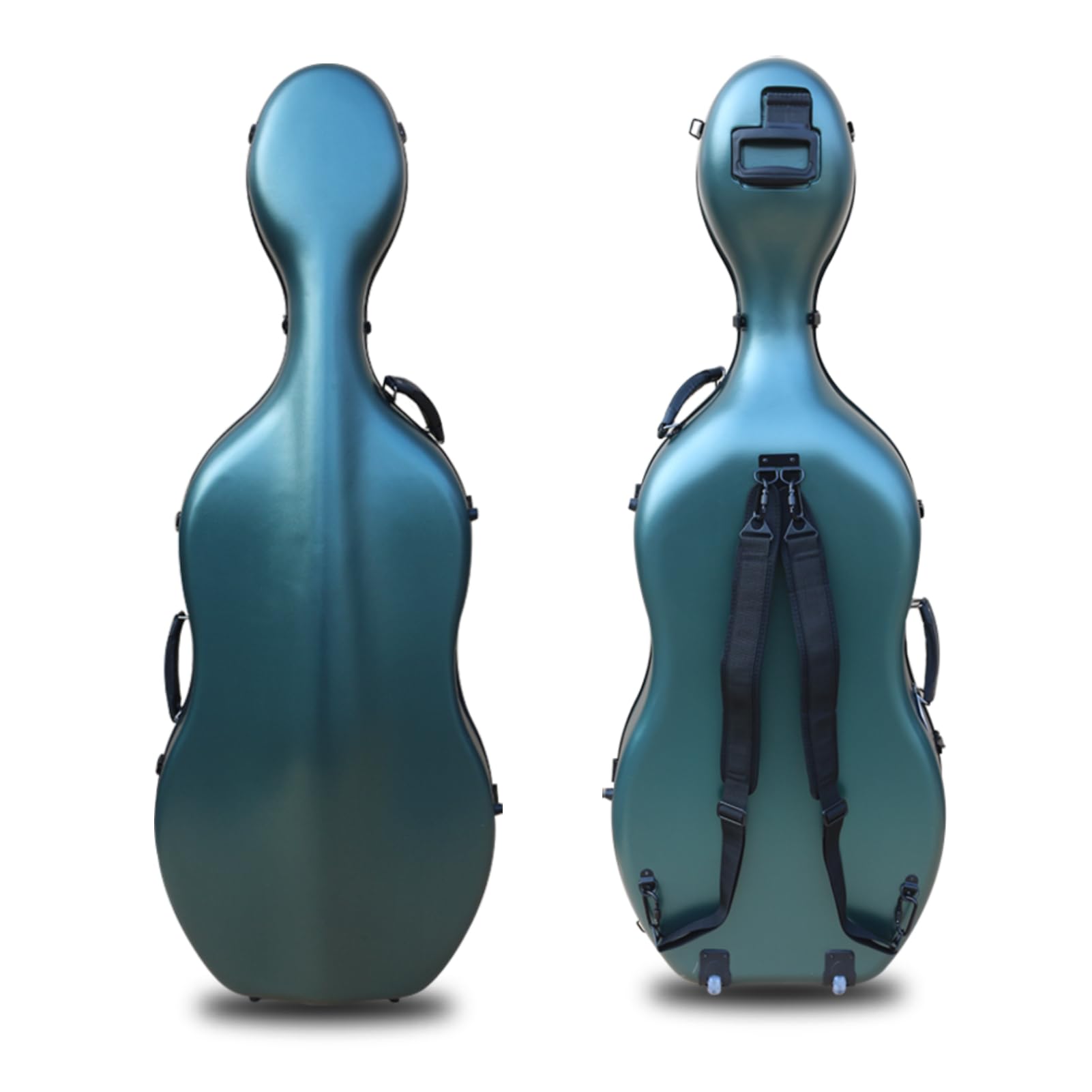 WUQIMUSC 4/4 hard Cello case full size with wheels Aviation ABS Composite materials Durable and Sturdy cello box Embedded handle with Backstraps, Waterproof and Stable (Dark green)