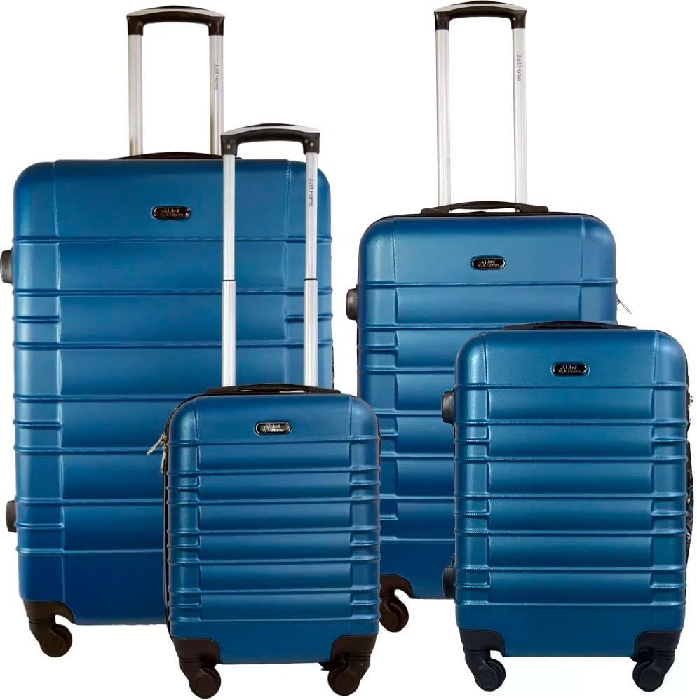 Rack \u0026 Pack Set de Maleta 4 pzas Maleta de Viaje Rigidas Resistente Ruedas  Giratorias 360º (Rayas horizontales Color Azul) Medidas 16\