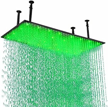 HOMEDEC Matte Black 20x40 inch LED Showerhead Stainless Steel Rectangle Rainfall Shower Head Ceiling Mount for Bathroom