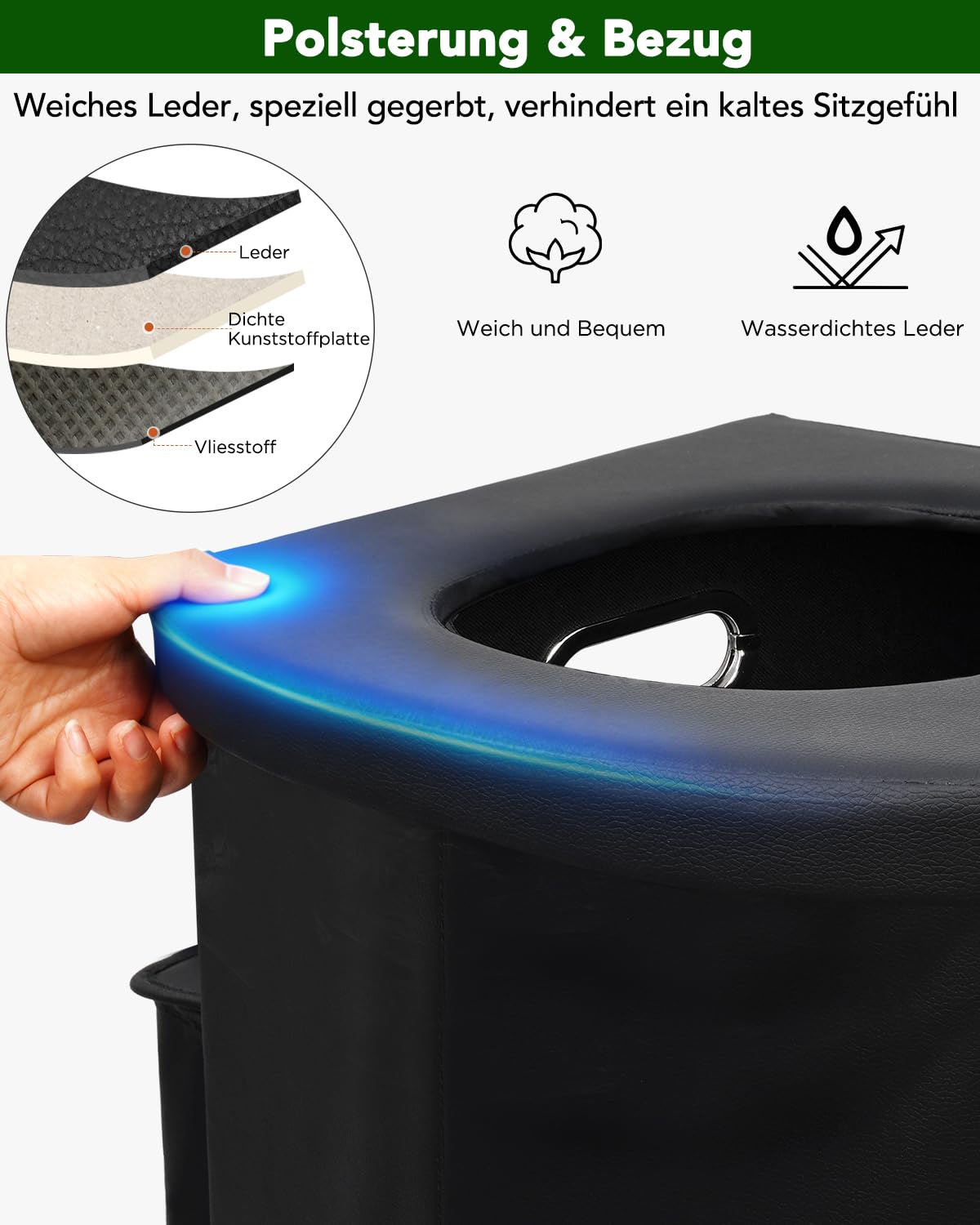 Faltbare Campingtoilette XXL mit Seitentasche, Tragbare Notfalltoilette 42cm Komfort-Sitzhöhe, Mobile Klapptoilette für Garten, Zelten, Roadtrip, Strand, 200kg Stabil, Camping Zubehör Erwachsene