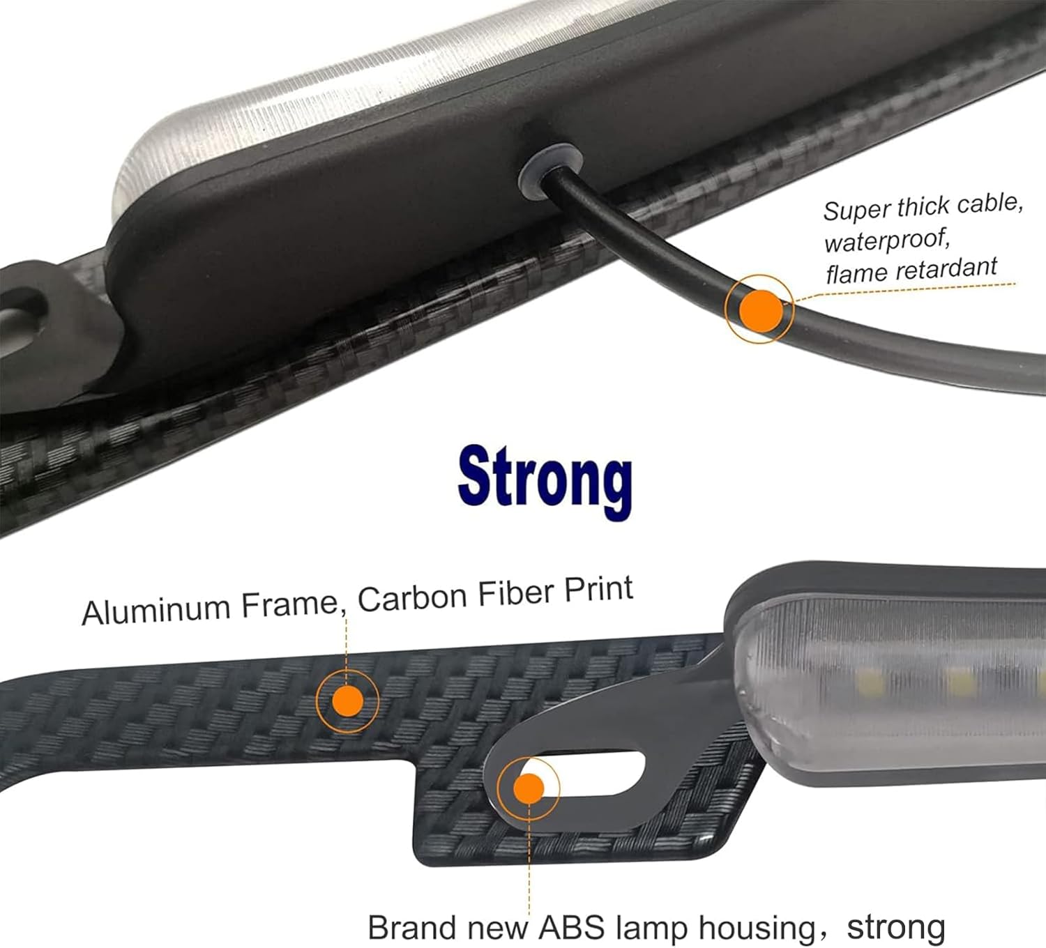 AOOTF License Plate Frame with Light Bar Assembly- License Plate Light Lamp Bulbs & Aluminium Carbon Fiber Car Tag Holder Mount Kit for Truck SUV Trailer, 12V Waterproof White, Screws Caps