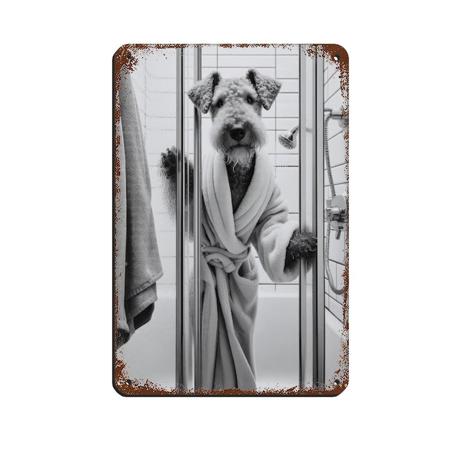 Airedale Terrier, Bathroom Art Poster Retro Poster Metal Tin Sign Chic Art Retro Iron Painting Bar People Cave Cafe Family Garage Poster Wall Decoration 8x12inch(20x30cm)