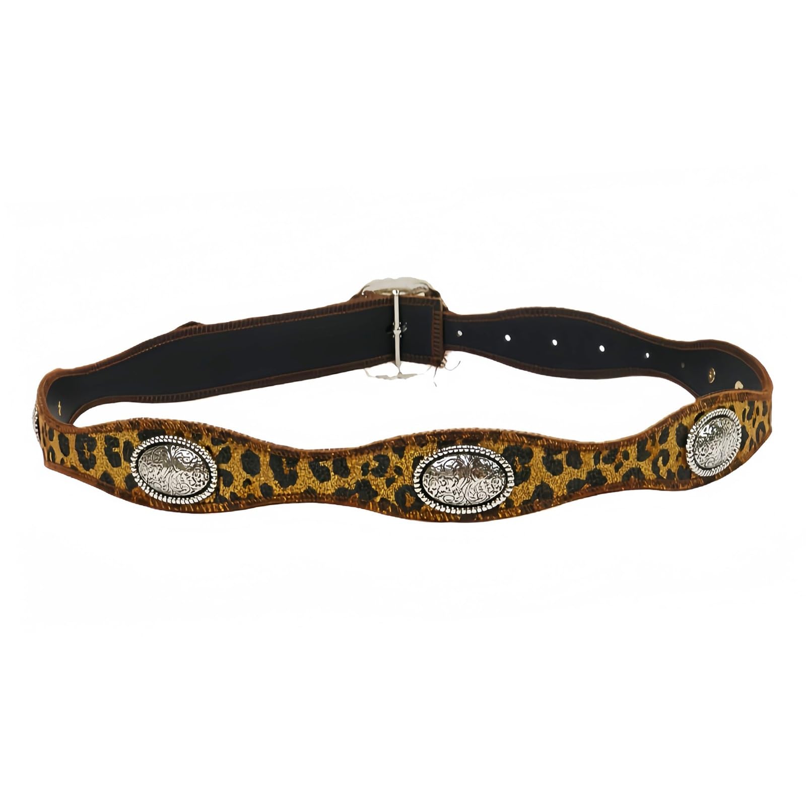 AGUTALITHIC Studded Leather Belt Engraved Floral Oval Rivets Adjustable Waist Strap Y2k Western Buckle Accessories for Women(100cm/39, Leopard)