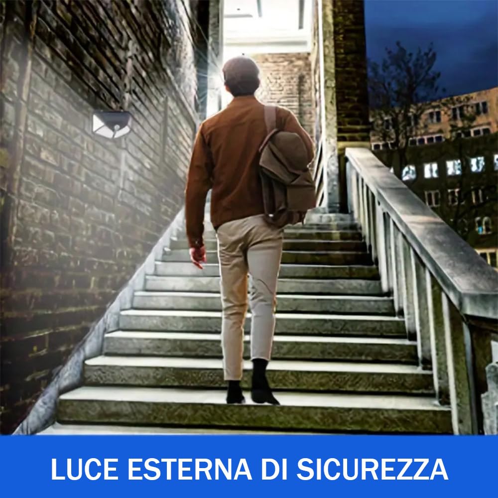 SET 8 PEZZI Lampade Luce Faretto Faro 100 LED Esterno Pannello Solare Energia Sensore Movimento Crepuscolare