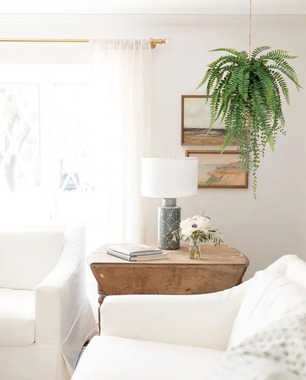 Briful Planta colgante artificial de 13.8 pulgadas con cuerda de cáñamo, plantas falsas de helecho Boston, plantas colgantes de plantas artificiales para interiores, para decoración del hogar, cocina,