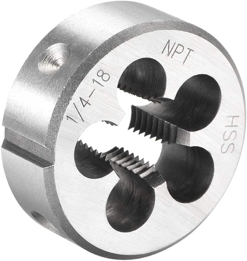 TA-VIGOR 1pc 1/4"-18 NPT Metric Adjustable Threading Die, Alloy Tool Steel Right Hand Round Die for Processing, Correcting or Cleaning External Threads (Metal, Plastic)