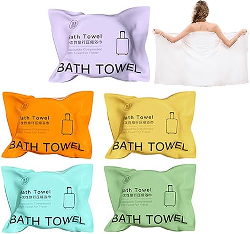 Toalla de baño comprimida grande, 55 x 27 pulgadas, toallas de baño de algodón desechables, ligera y reutilizable para camping, playa, natación y