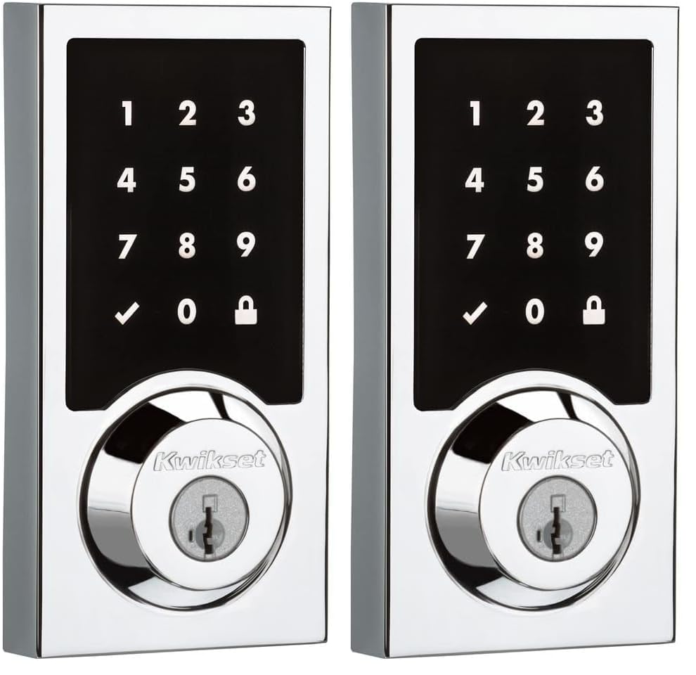 Image of Kwikset 916 Keyless Entry Touchscreen SmartCode Electronic Deadbolt Smart Lock Featuring SmartKey Security and ZigBee 3.0 Technology in Contemporary Polished Chrome, Zigbee Hub Sold Seperately