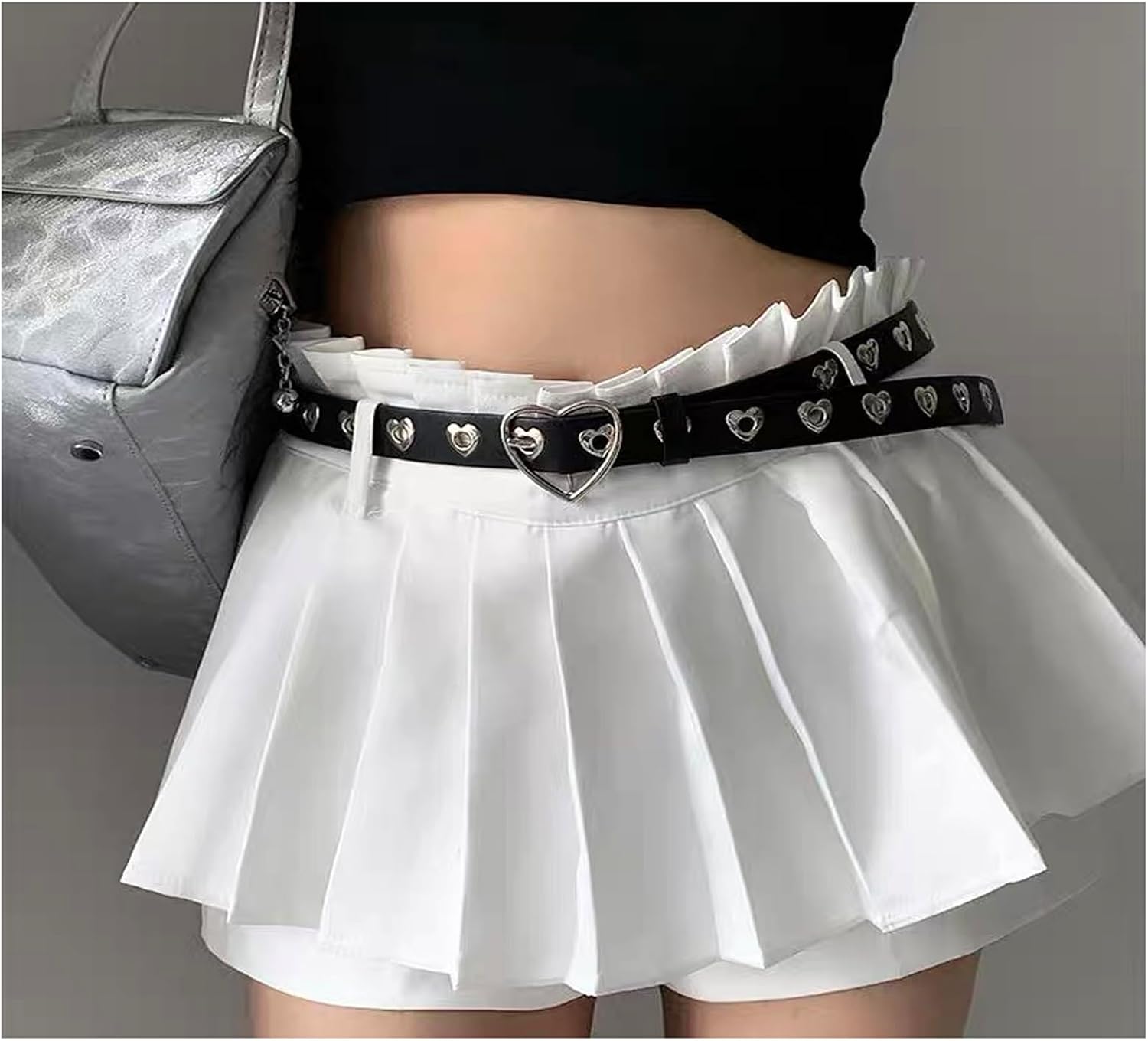 Grommet Belt Removable with Heart-shaped Wallet Pouch for Women Punk Rock Belt for Jeans Pants - Image 2