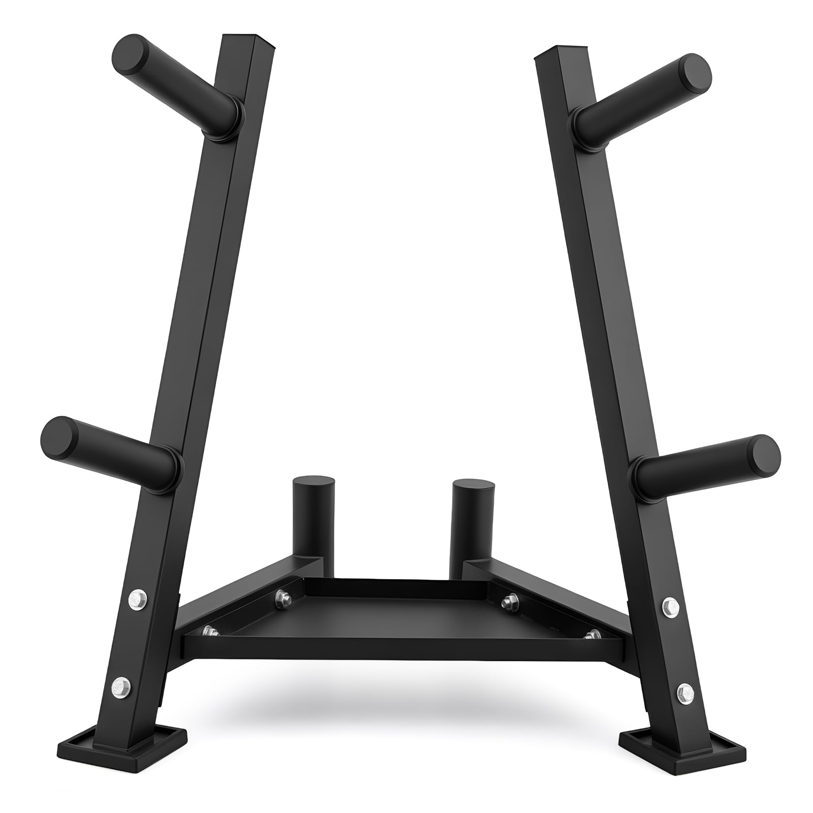 M.J COMFY-LIFE Heavy Duty Weight Plate Rack with Barbell Holders, Standard Plates Storage Tree, Steel Weight Plates Organizer Stand for Home Gym Fitness Training Equipment