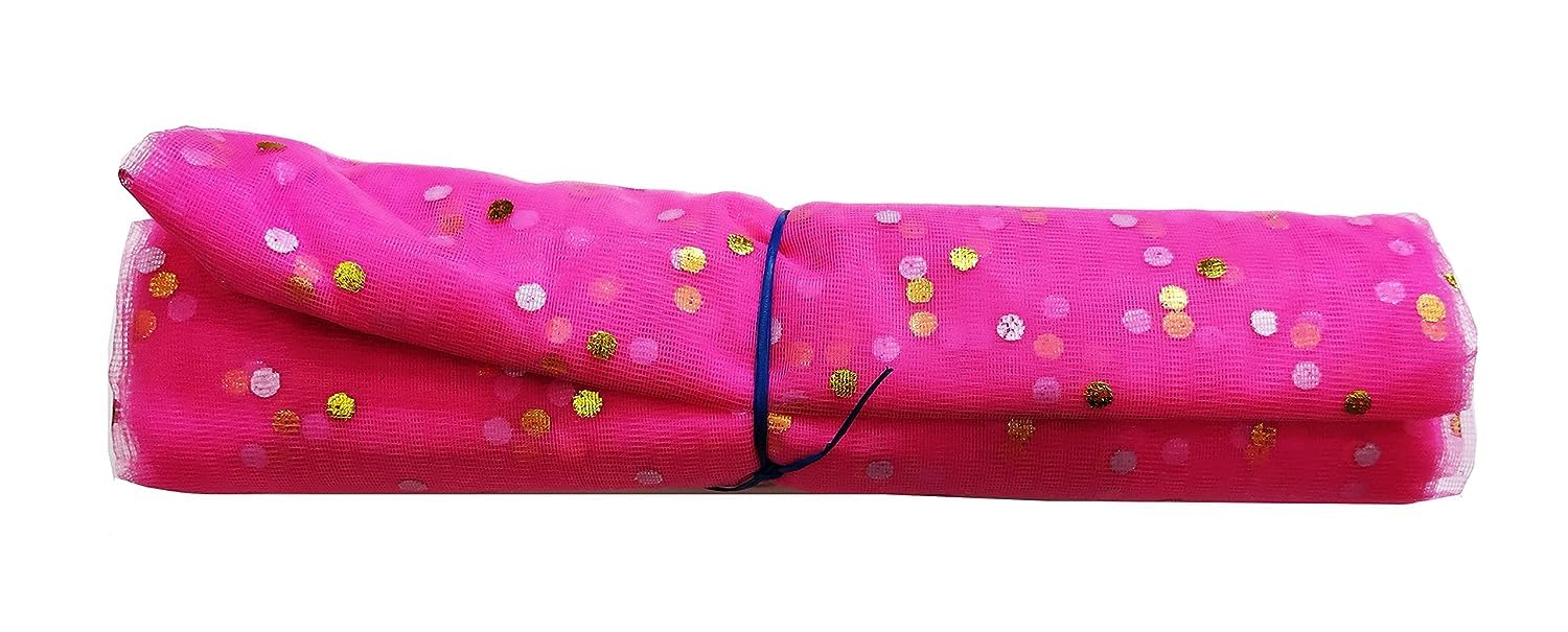 Dotted Net Fabric for Car, Bouquet, Mandir, Fruit Basket Decoration, Decore Gift Packing & Trousseau Tray Packing (Pink Colour, 28 inch Width, 3 Metres Length)