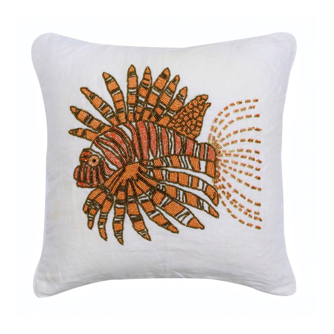 The HomeCentric Decorative Orange 24"x24" (60x60 cm) Cushion Covers, Linen Beaded Fish Throw Cushion Covers, Sea Creatures Pattern Beach Style Style - Koi Carp — image 1