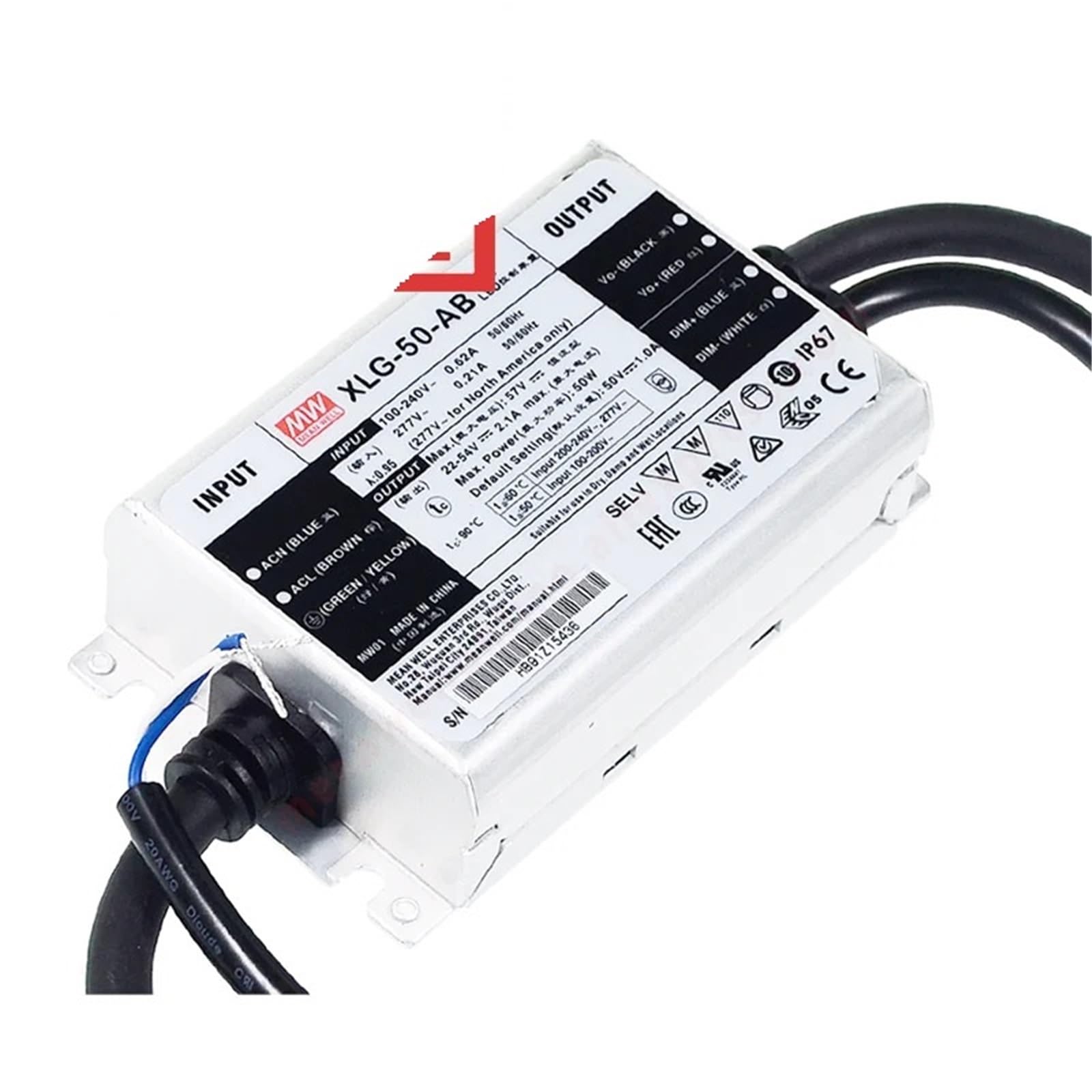 FCARUMIQP XLG-50-AB IP67 Metal Case With PFC 3 In 1 Dimming LED Lighting 50W Constant Power Mode Driver