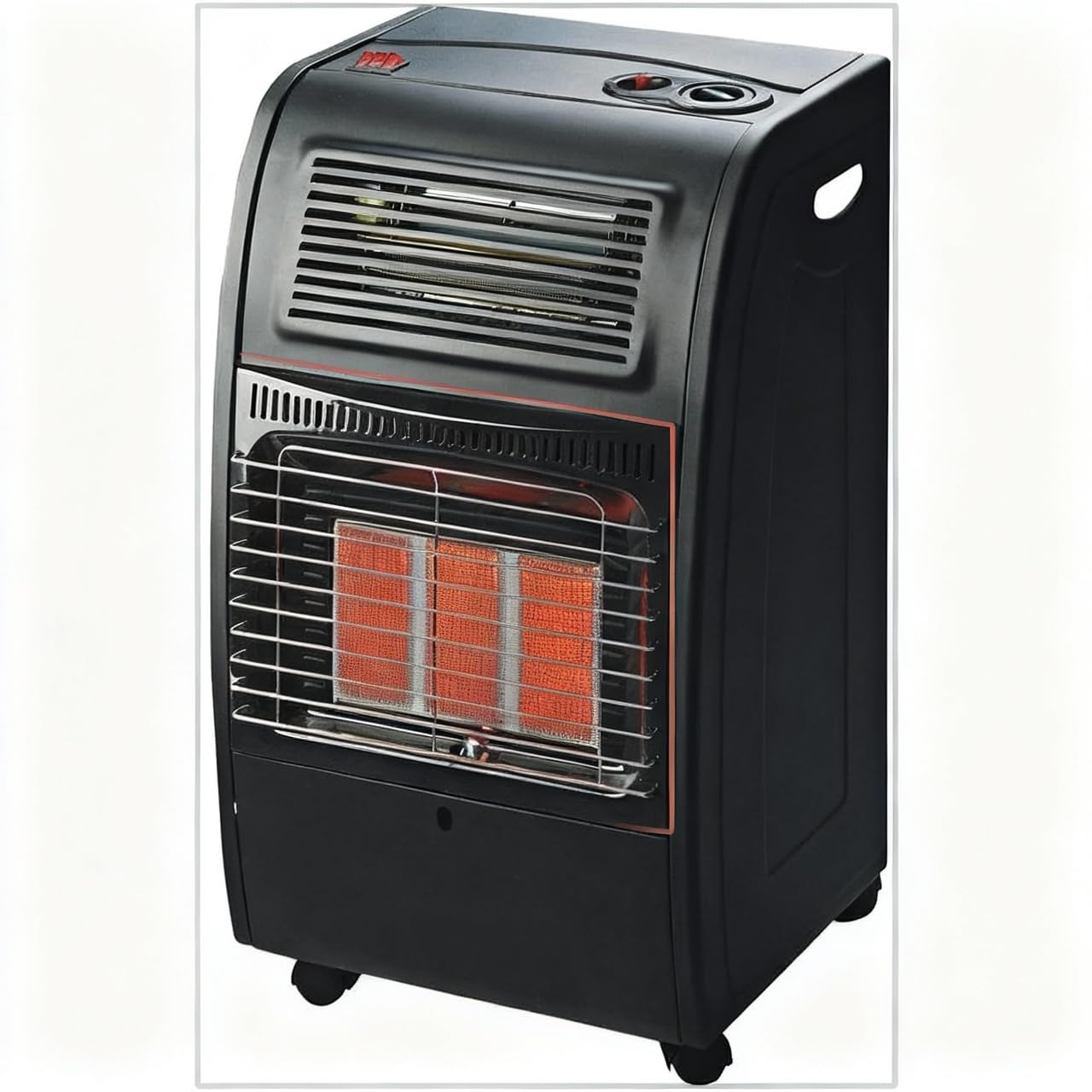 Stufa Catalitica a Gas GPL 4200 W Con Infrarossi Ventilata Turbo 1500 W Per Ambienti Fino A 80 m² 3 Livelli di Potenza Sicura con ODS & FFD Antiribaltamento Con Ruote 72 x 36 x 42 Cm Nero Opaco