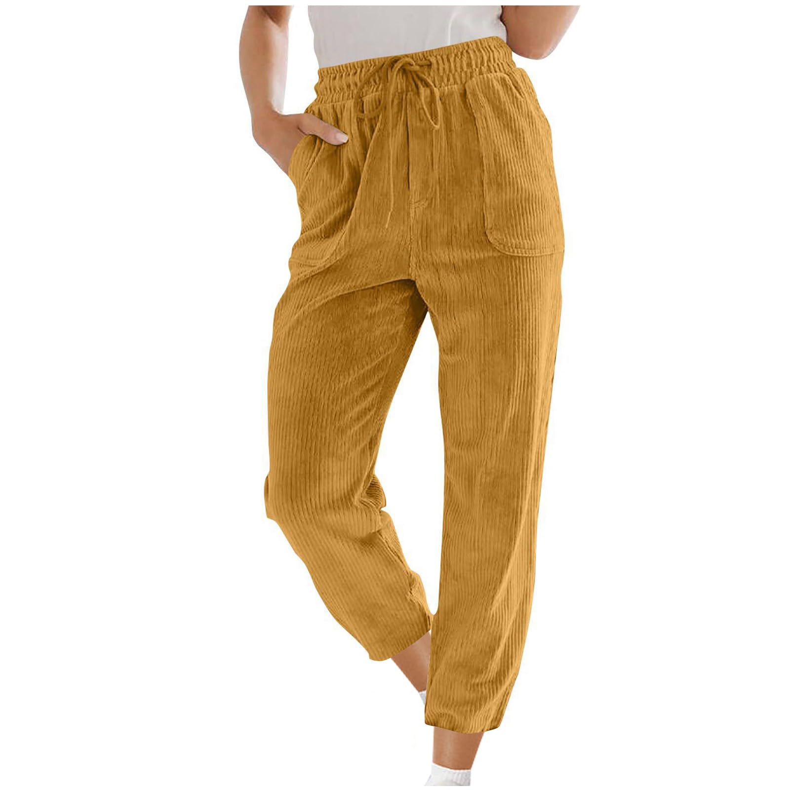 Petite Corduroy Pants for Women - Elastic High Waisted Straight Leg Palazzo Pant Casual Loose Comfy Fall Trousers
