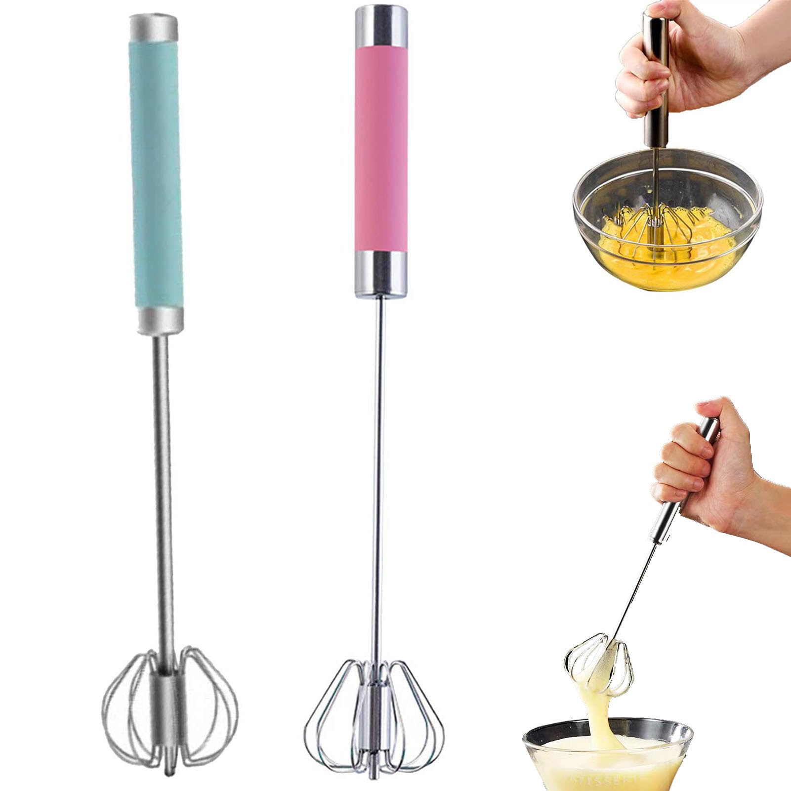 Easy Whisk, Wizzy Whisk, Easy Whisk Egg Beater, Whizzy Whisk Stainless Steel, Whizzy Whisk Pro, 2024 New Whizzy Whisk Stainless Steel, Whisks for Cooking, Semi Automatic Whisk (2PCS-A, 12 IN)