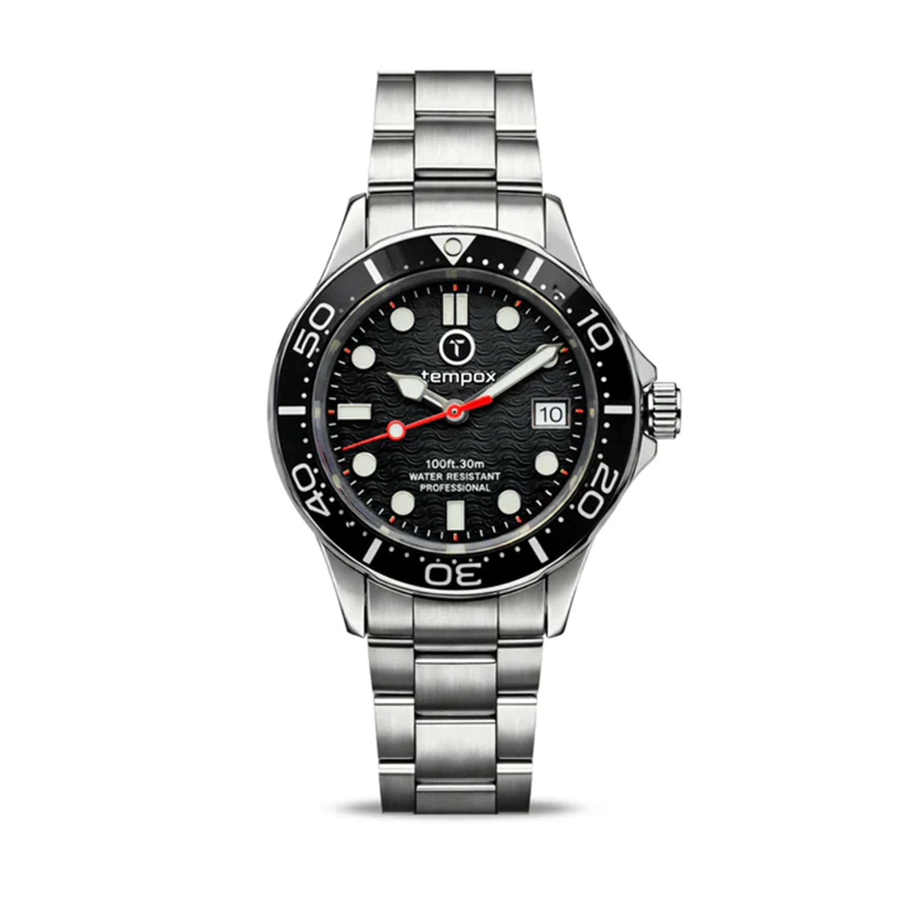 Tempox Reloj Deportivo Profesional para Hombre, Acero Inoxidable, Estilo Diver, Resistente al Agua 30 m, Cuarzo