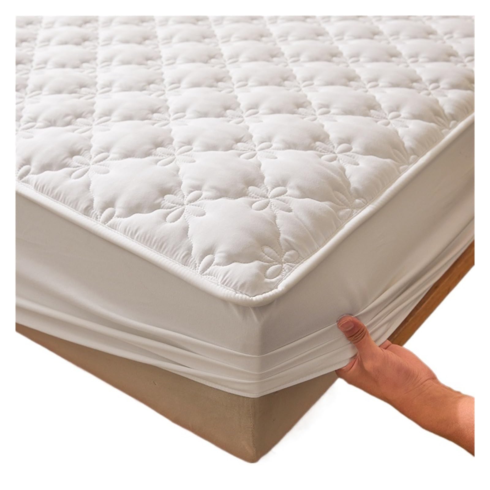Coprimaterasso impermeabile trapuntato, antiscivolo, con angoli spessi, motivo floreale, bianco (140 x 200 x 28 cm) per il massimo comfort e protezione